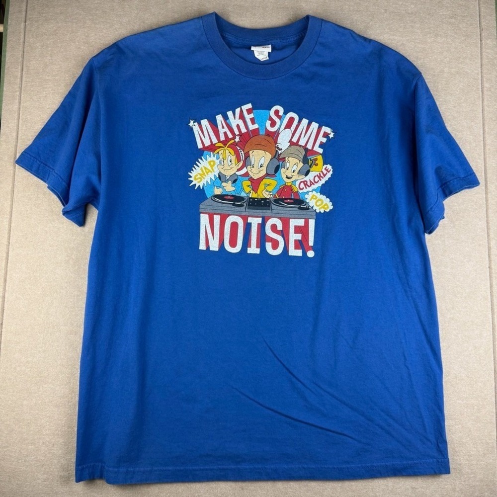 Vintage Kelloggs Shirt Mens 2XL Blue Snap Crackle Pop Make Some Noise Promo Tee